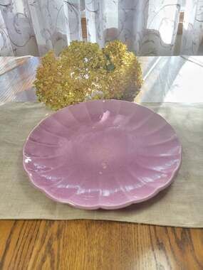 Vintage Red Wing Art Pottery Tray 48 Orchid Pink Speckled Scalloped Plate 12.5"